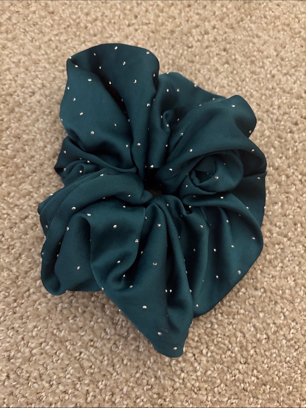 ❤️‍🔥BOGO FREE UO Teal Silver Crystal Studded XL Satin Scrunchie